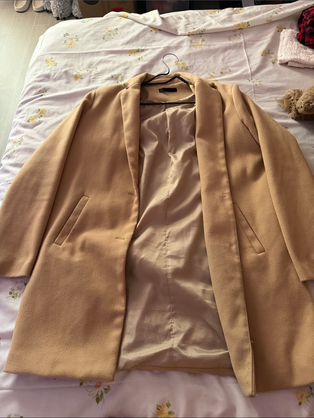 SHEIN Camel Open-Front Trench Coat
